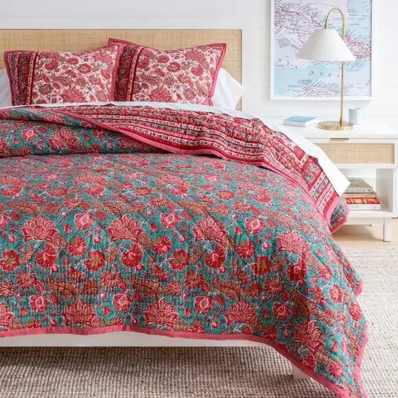 Pottery Barn Jane Floral Handcrafted Reversible Quilt King Cali Bedding NWT - Picture 2 of 7